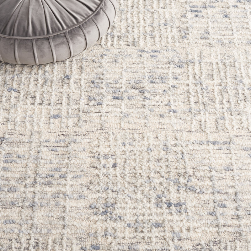 Westhoughton Abstract Hand Tufted Wool Cotton Geometric Rug in Light Blue/Ivory, Rectangle 10' x 14'