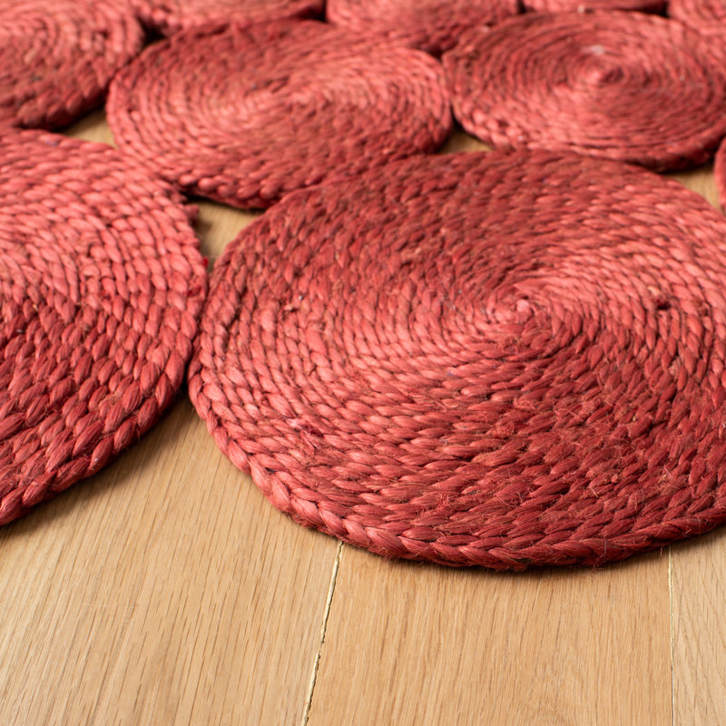 Tapis de couleur unie en jute tissé à la main Duran, Rond 6 pi