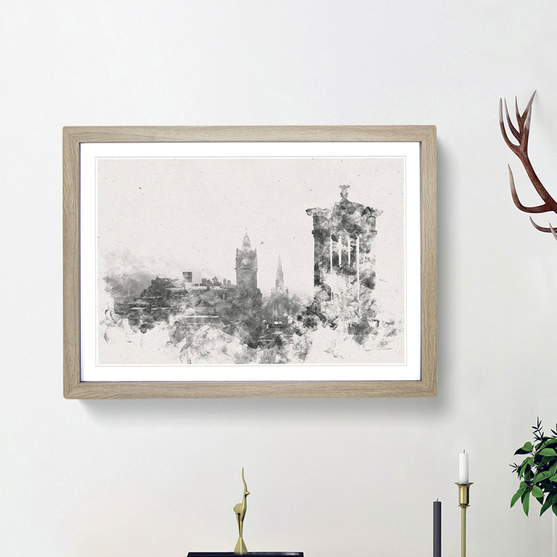 View of Edinburgh Skyline - Picture Frame Painting Print, 62cm H x 87cm W x 2cm D, Oak Framed