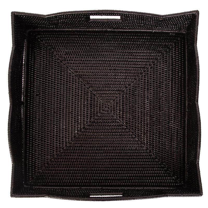 Plateau en rotin fait à la main Landry, H 4,5 po x l 20 po x p 20 po, Noir Tudor