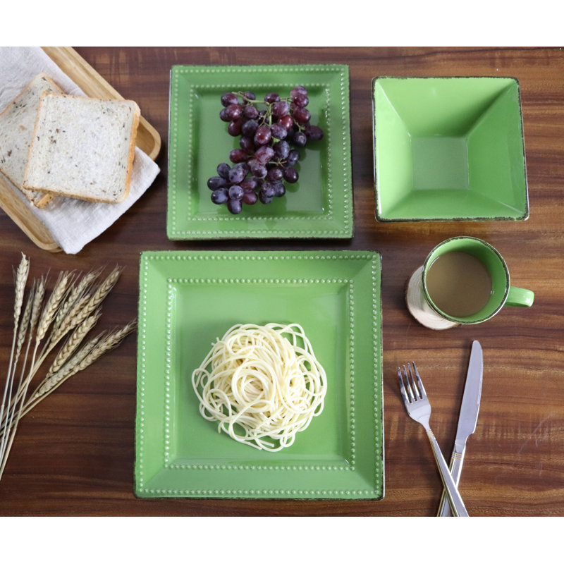 Piece Stoneware Dinnerware Set - Service for 4, Green