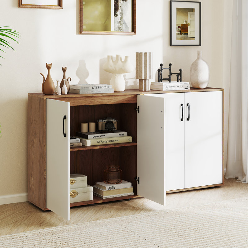 Coffee Bar Cabinet 2-Door Kitchen Storage Cabinet w/ 5-Position Adjustable Shelf
