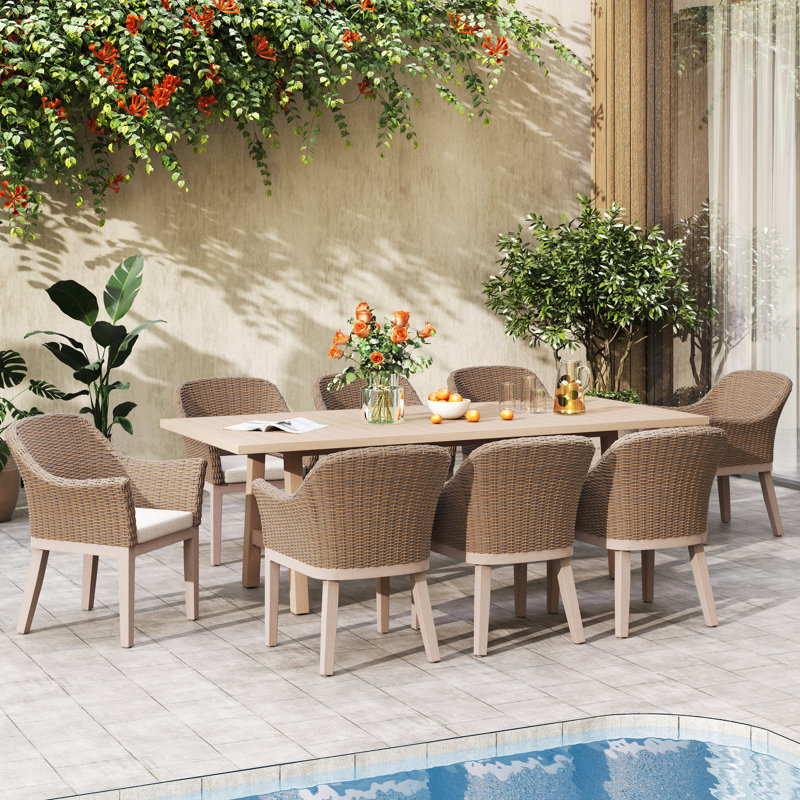 Outdoor 8-person Dining Set With Cushions, 30" H x 90.5" W x 39" D, 8