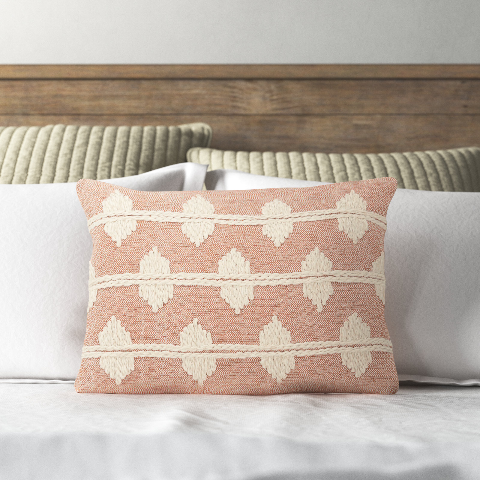 Heiden 20" x 14" Embroidered Throw Pillow, Coral