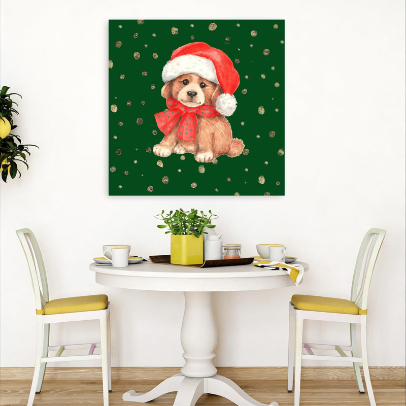 Cute Christmas Puppy Contemporary Dog Winter Wall Art Print by Renate Holzner - Print, 91.44cm H x 91.44cm W