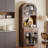  75" Arched Pantry Cabinet, Charging Station, LED, Glass Door, Drawer, Adjustable Shelves, Coffee Bar for Kitchen,Dining,Living Room,Walnut