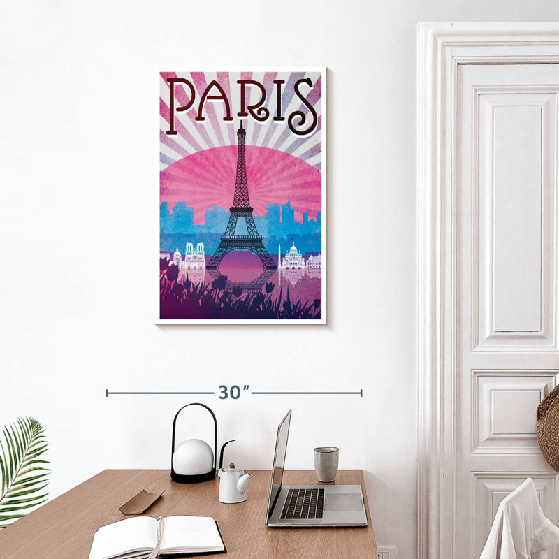 Affiche rétro Paris Paris Eiffel, H 30 po x l 20 po