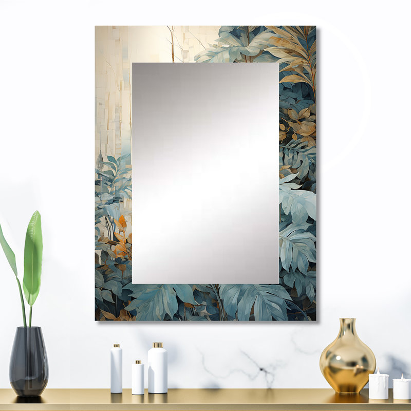«White and Blue Tropical Expression I - Jungle Unique Wall Mirror», 32 po x 24 po
