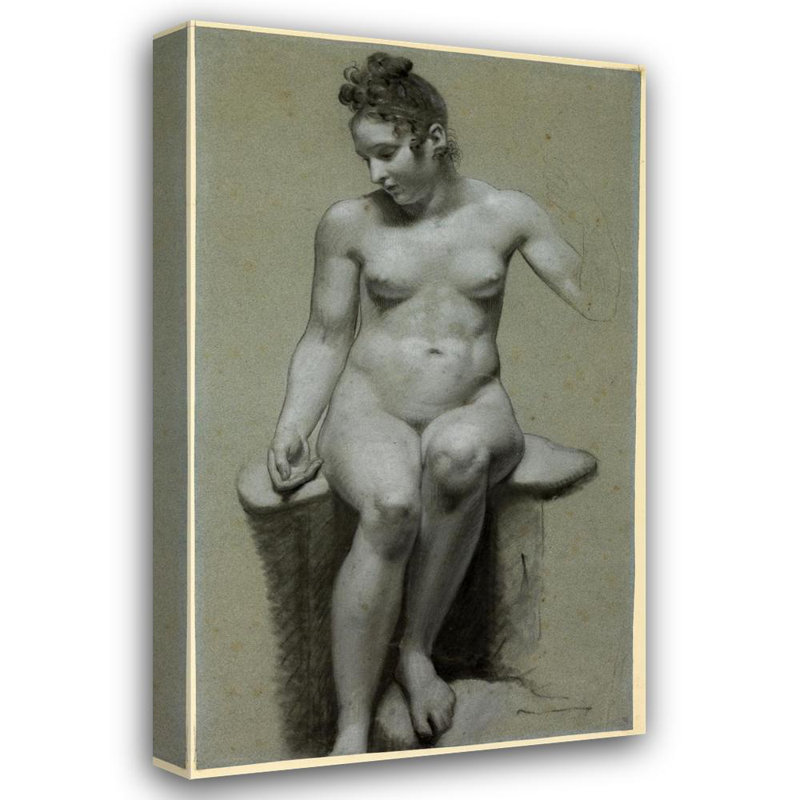 "Femme assise nue" par Pierre-Paul Prud'Hon - Toile tendue avec châssis, H 48 po x l 33 po
