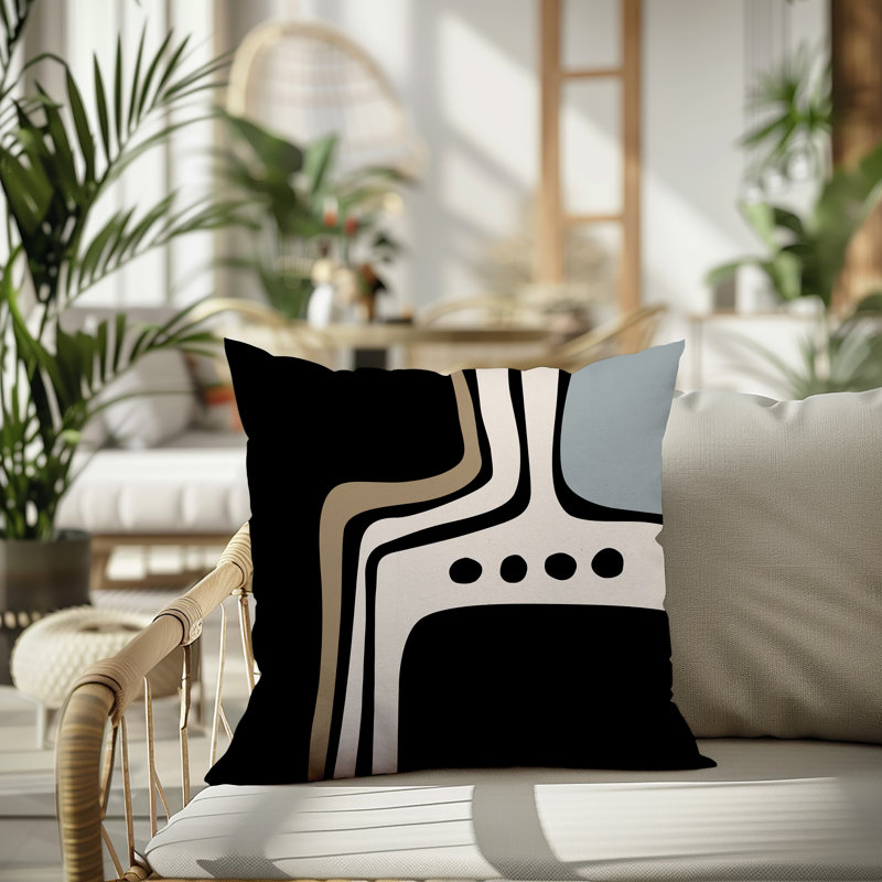 Oreiller carré réversible intérieur / extérieur Tobe Minimalist, H 15 po x l 15 po, Gris / noir / blanc cassé