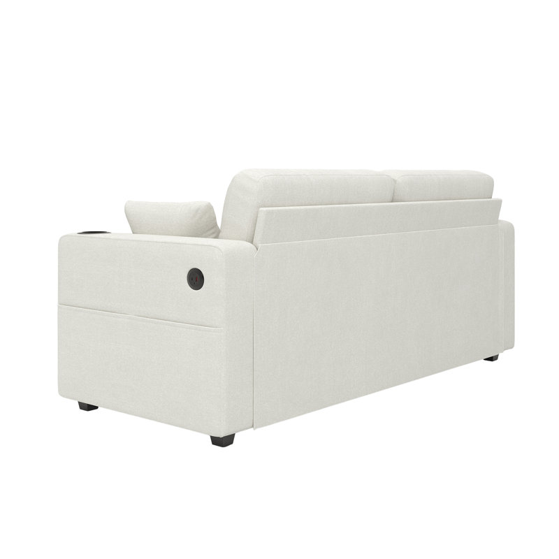 Modern 3-Seater Sectional Sofa, Chenille Couch with USB & Cup Holder, Easy to Install, Beige