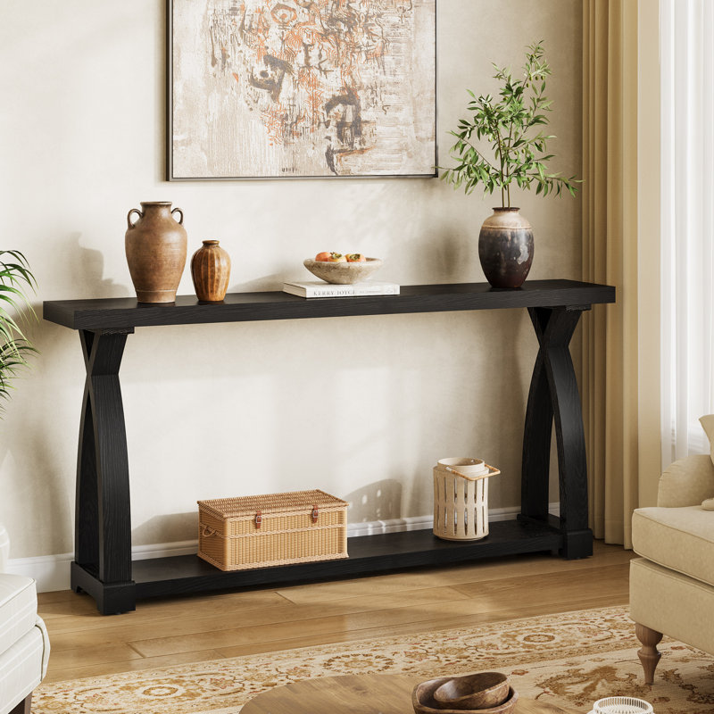 Console en bois massif de 63 po, Noir