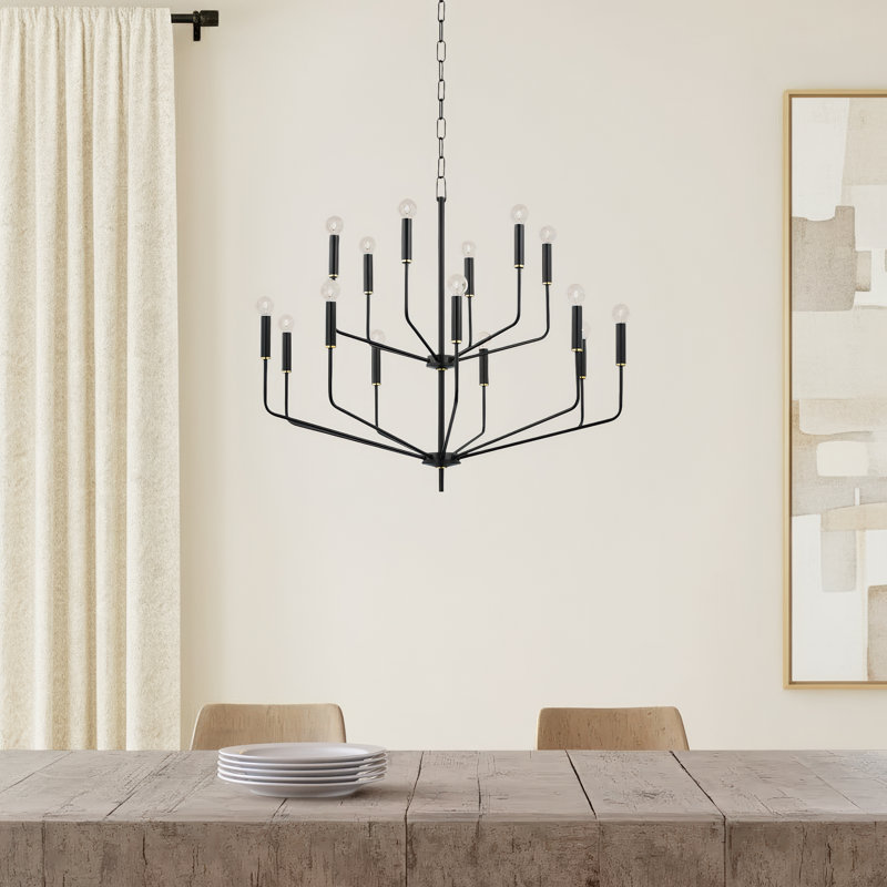 Taina Aneyda 15 - Light Candle Style Classic / Traditional Chandelier, Aged Brass/Soft Black