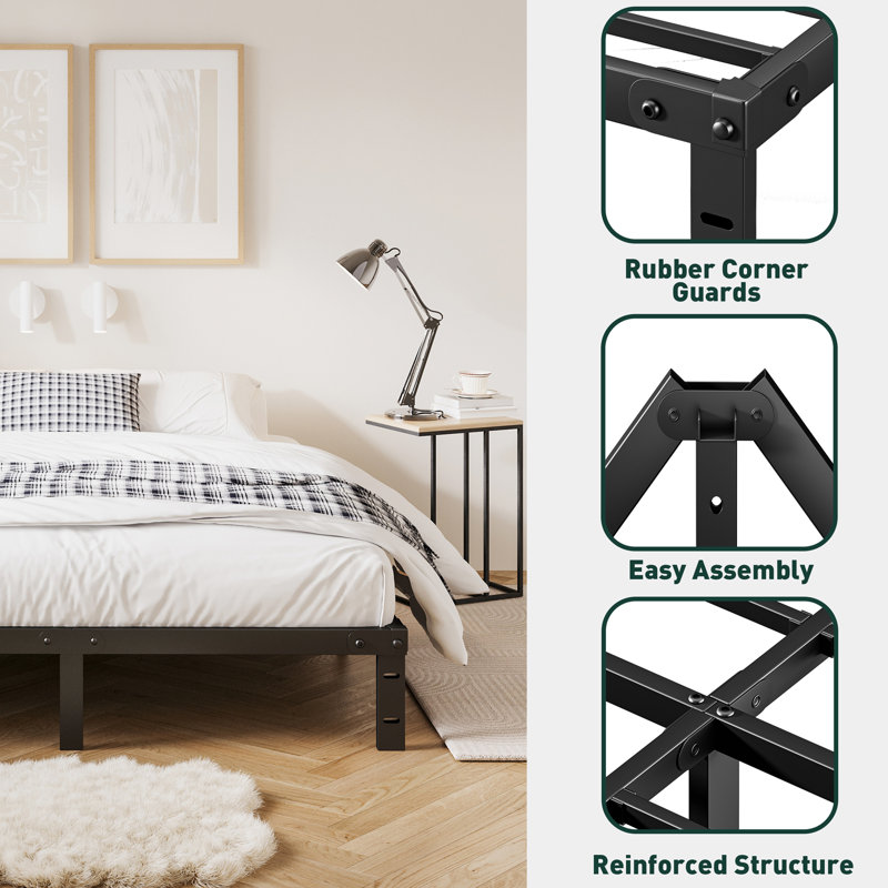 7" Steel Bed Frame Heavy-Duty Noise-Free No Boxspring Needed with Rubber Corner Guards, Queen