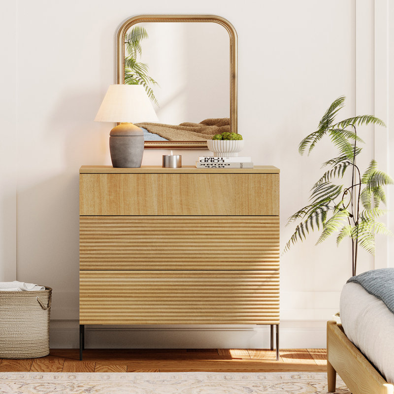 Commode pour bébé en roseau avec 3 tiroirs Union, Chêne