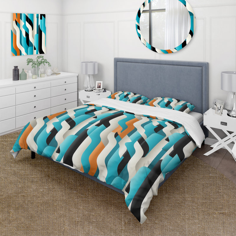 Ensemble de housse de couette en microfibre bleu et blanc, Housse de couette simple + 1 taie décorative stan