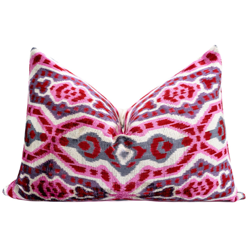 Velvet Rectangular Pillow Cover & Insert, Gray/Pink Geometric 2