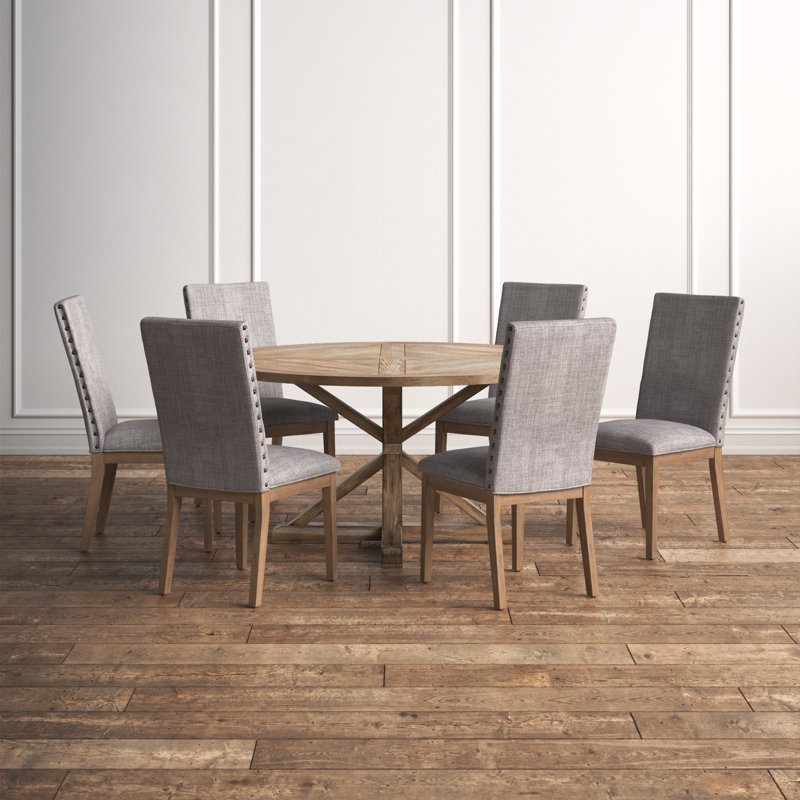 Ashbaugh 6 - Person Pedestal Dining Set, Gray Linen