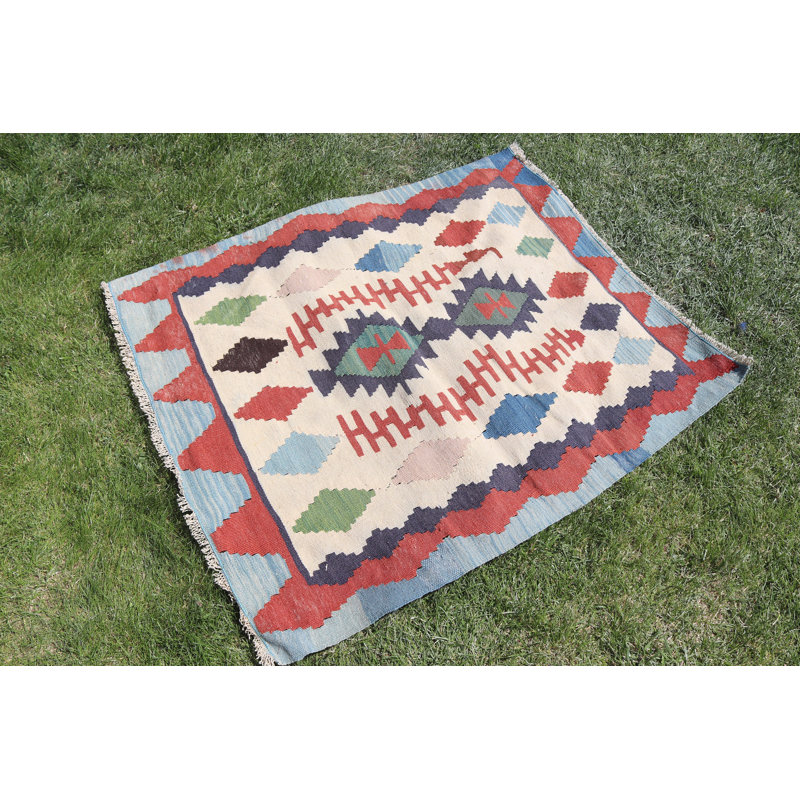 Tapis kilim rétro fait à la main de style Oushak pour décoration bohémienne avec motifs tribaux géométriques
