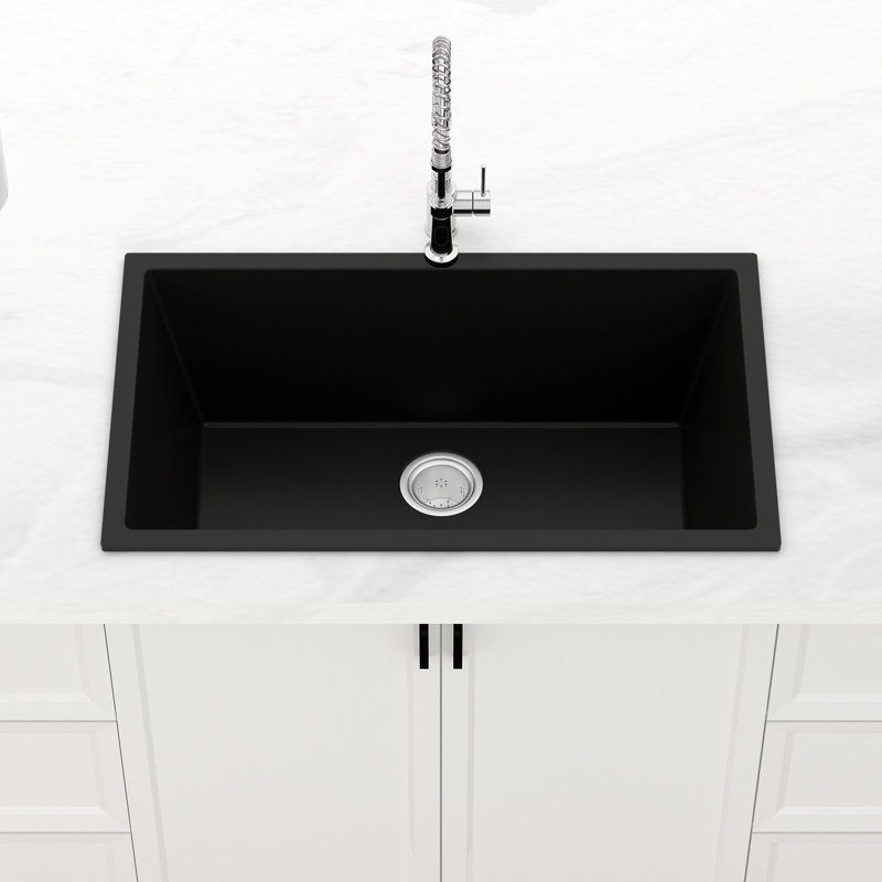 Grand évier de cuisine encastré 30 po x 18 po en granite noir non-poreux