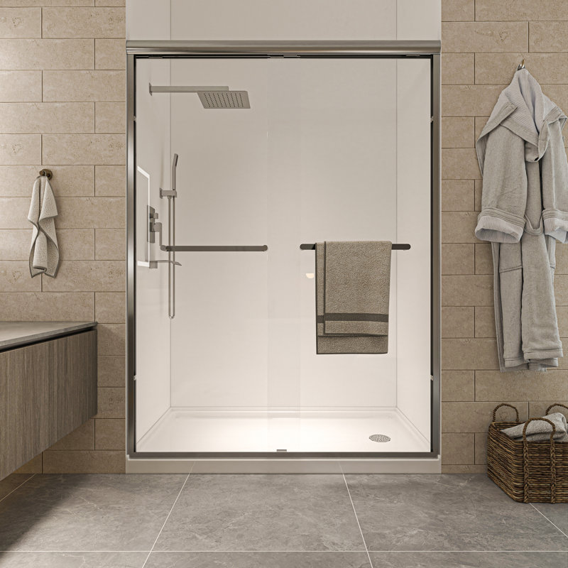 Porte de douche coulissante double demi-cadre l 50 "- 54" x H 72 ", Nickel brossé