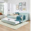 Lit de jour pleine grandeur, lit de jour convertible rembourré avec dossier capitonné, canapé-lit polyvalent 3 en 1 avec lit gigogne escamotable et rangement latéral, pour un espace de vie compact cyan-133359296-133359298
