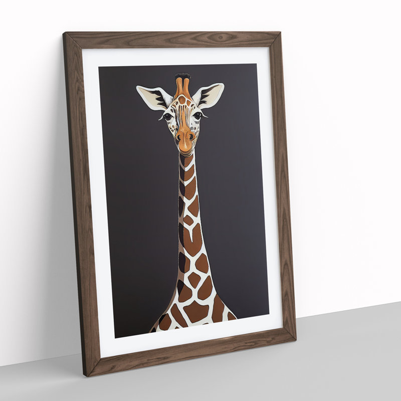 Fetching Giraffe - Framed Print, 64cm H x 46cm W x 2cm D, Walnut