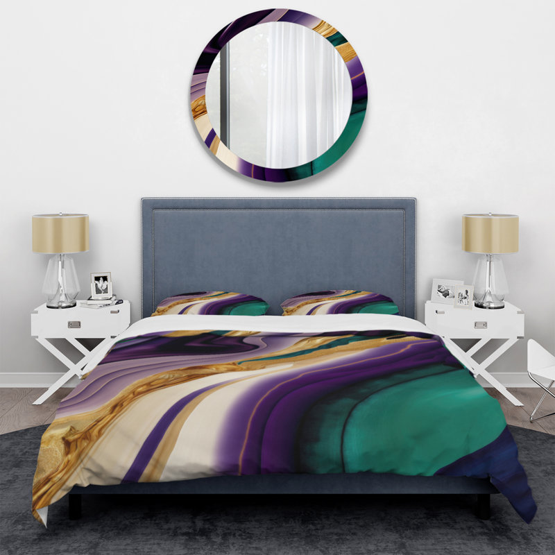 Mauve, vert et or Bold Strokes II - Ensemble de housse de couette abstrait - Microfibre de polyester