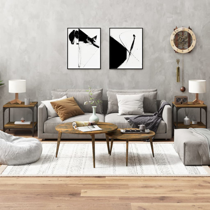 Gerlad Frame Side Table Set, Smoked Oak