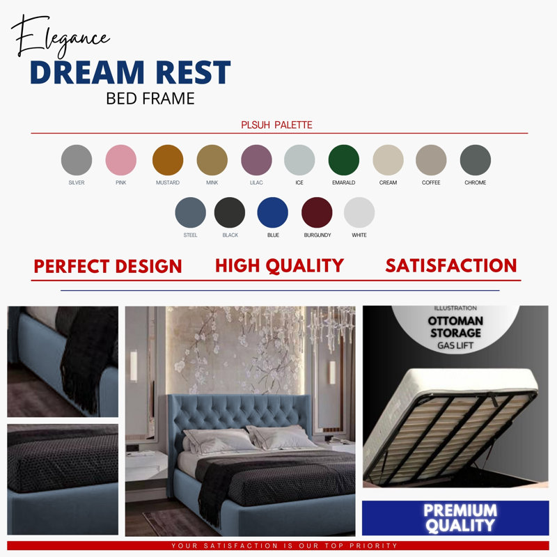 Rebeca Wingback Ottoman Storage Bed - Plush Velvet Gas Lift Bed Frame with Headboard, Single (3'), Steel