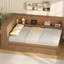 Lit de jour en bois pleine grandeur avec tablettes de rangement, USB, DEL et 2 tiroirs-892505461