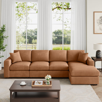 3 - Piece Corduroy Upholstered L-Shaped Sectional