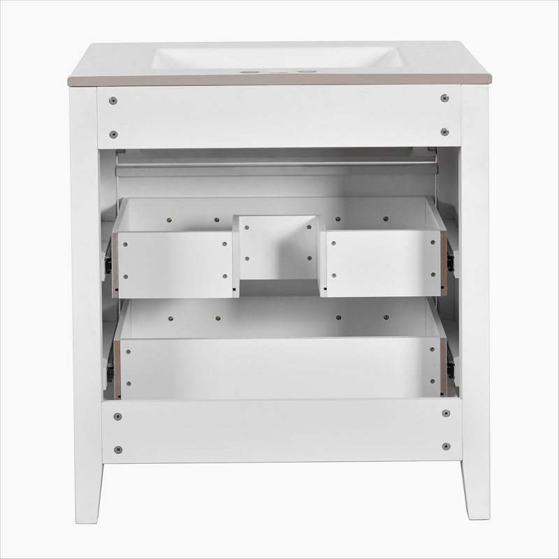 Ensemble de meuble-lavabo simple 60 po avec 3 tiroirs, meuble-lavabo sur pied 60 po avec cadre en bois massif, blanc, Blanc