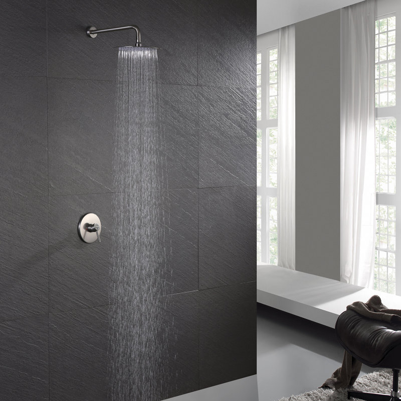 Système de douche rond complet avec valve brute, Nickel brossé