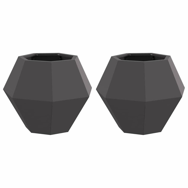 Planter 2 Pcs Steel, 40cm H x 50cm W x 50cm D, Black