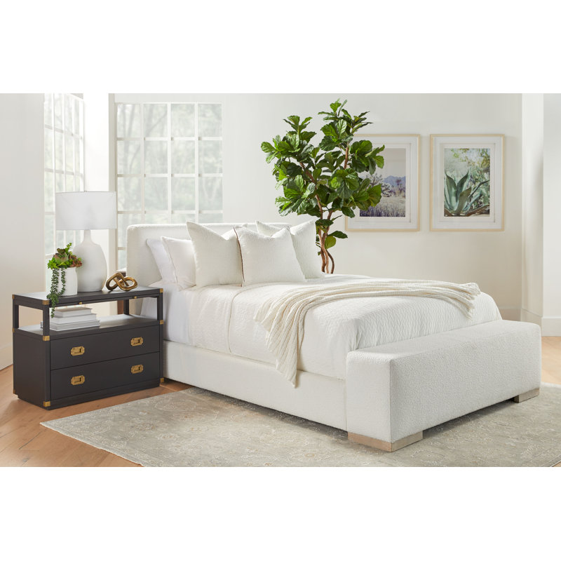 Elegant Queen-Sized Boucle Upholstered Bed with Natural Gray Oak Frame