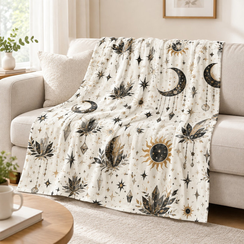 Jeté en flanelle Boho Crystal Moon Sun Star, L 80 po x l 60 po