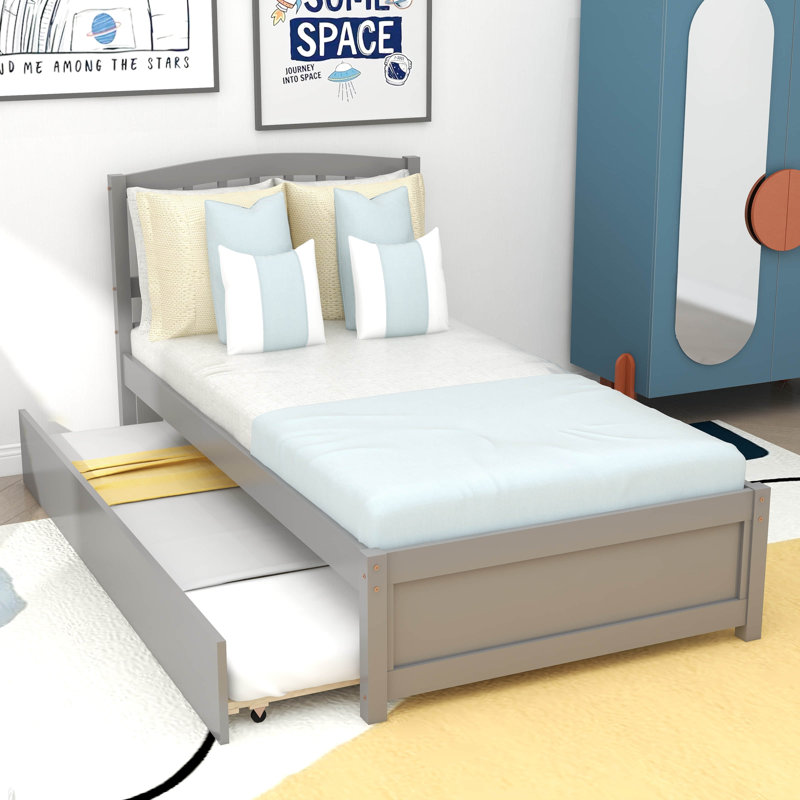 Twin Platform Bed with Trundle, Gray