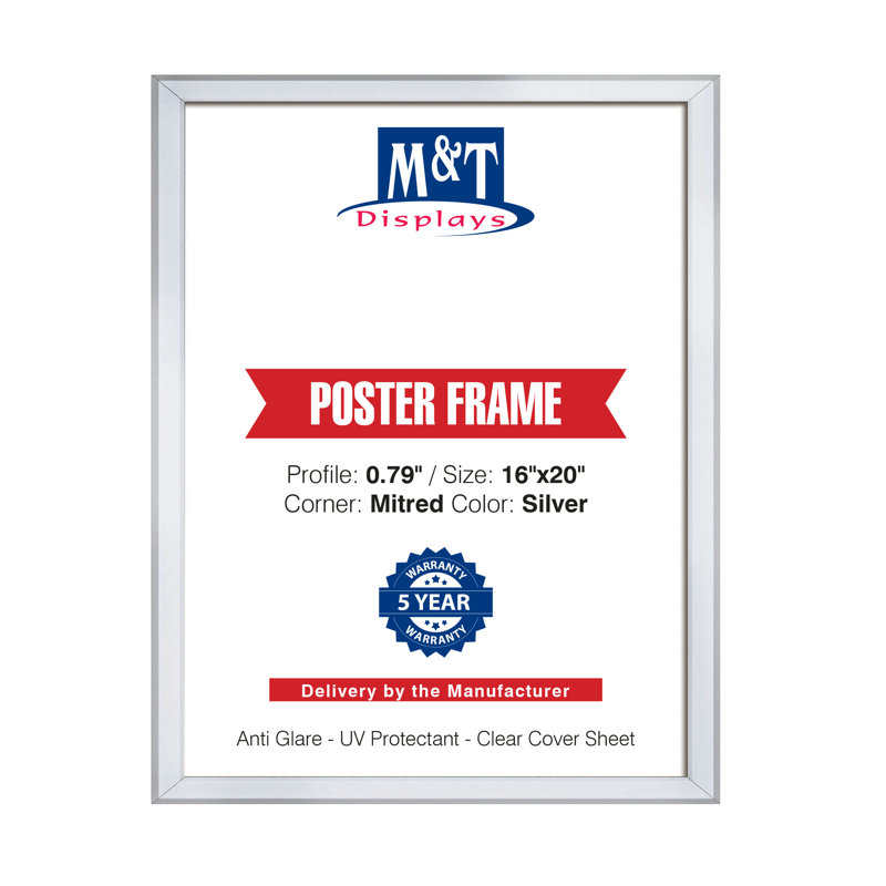 Cadre mural en aluminium 0,79 po à chargement frontal par pression Snap 16 x 20 argent, 16 po x 20 po, Argent