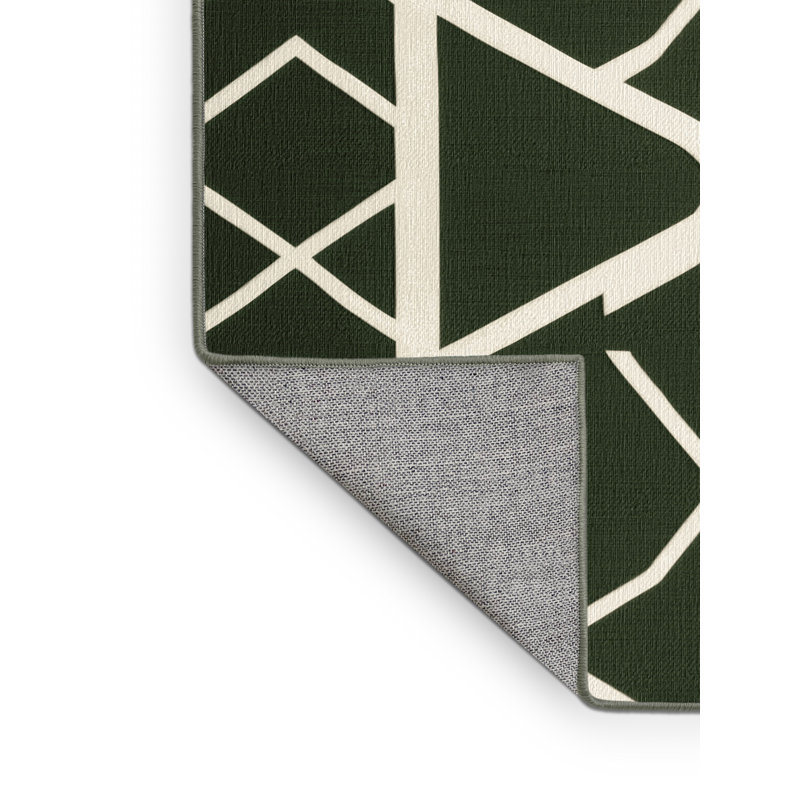 Machine Washable Trellis Green Area Rug, Round 8'