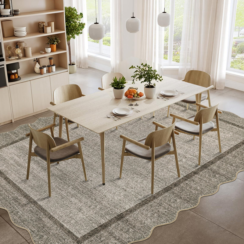 Scalloped Area Rugs Non-Slip Bordered Floor Mats, Non-Shedding Soft Low Pile Modern Accent Rugs, Washable Farmhouse Indoor Carpet for Living Room, Bedroom, Office