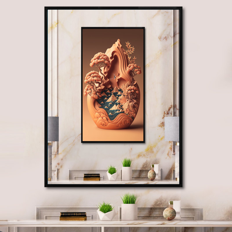 «Terra Cotta Bonzai Mountains II», reproduction sur toile, H 40 po x l 30 po x P 1,5 po, Toile avec cadre flottant noir