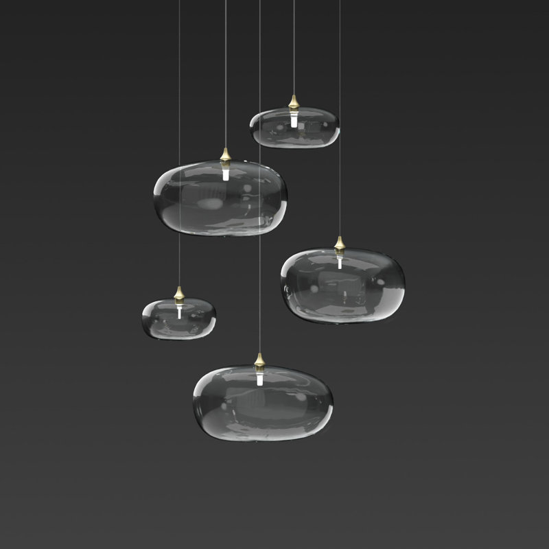 Kloud mix of 5 Pendant Lights, Brass, Clear, 105"