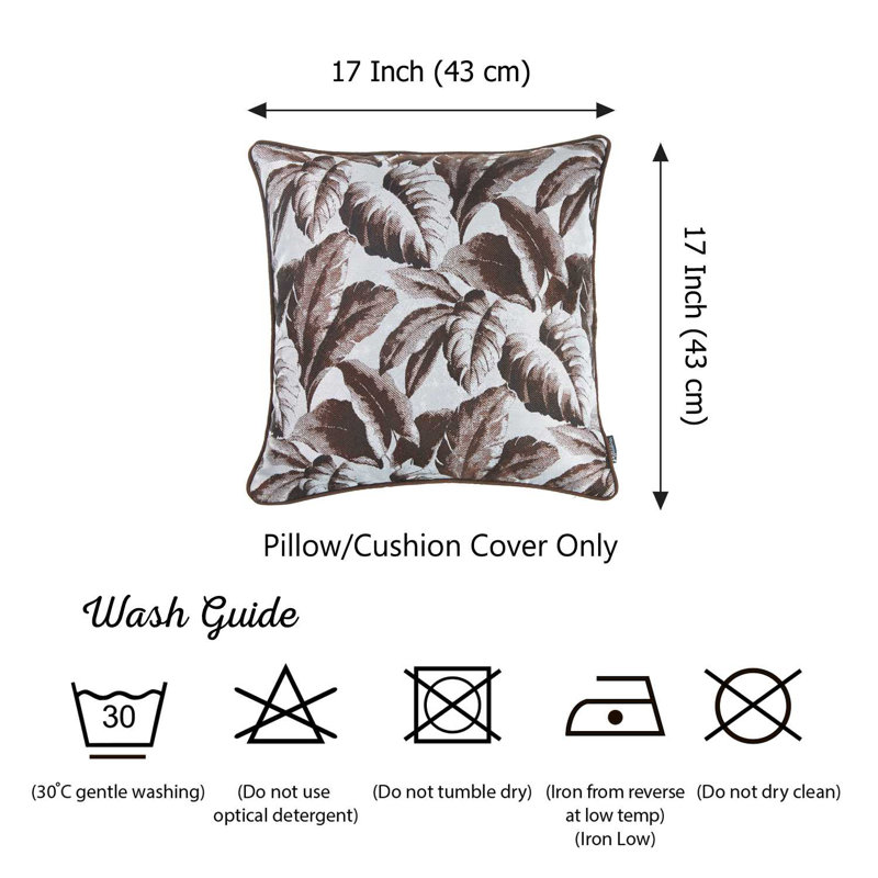 Brown and White Jacquard Tropical Leaf Throw Pillow Cover