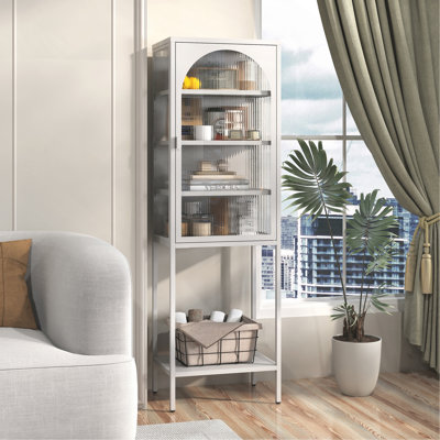 Armoire de rangement vitrée en métal avec porte vitrée - armoire de rangement à 5 niveaux avec 3 tablettes réglables pour la cuisine, la salle à manger, le salon, la salle de bain et le bureau personnel