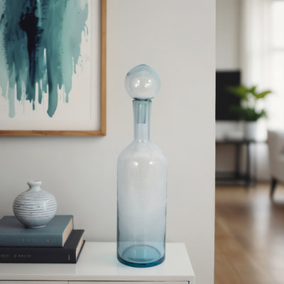 Decorative Glass Vase with Round Stopper and Cylindrical Body, Modern Sleek Transparent Design, Handcrafted Glass Construction for Contemporary Artistic Accent Decor Styling