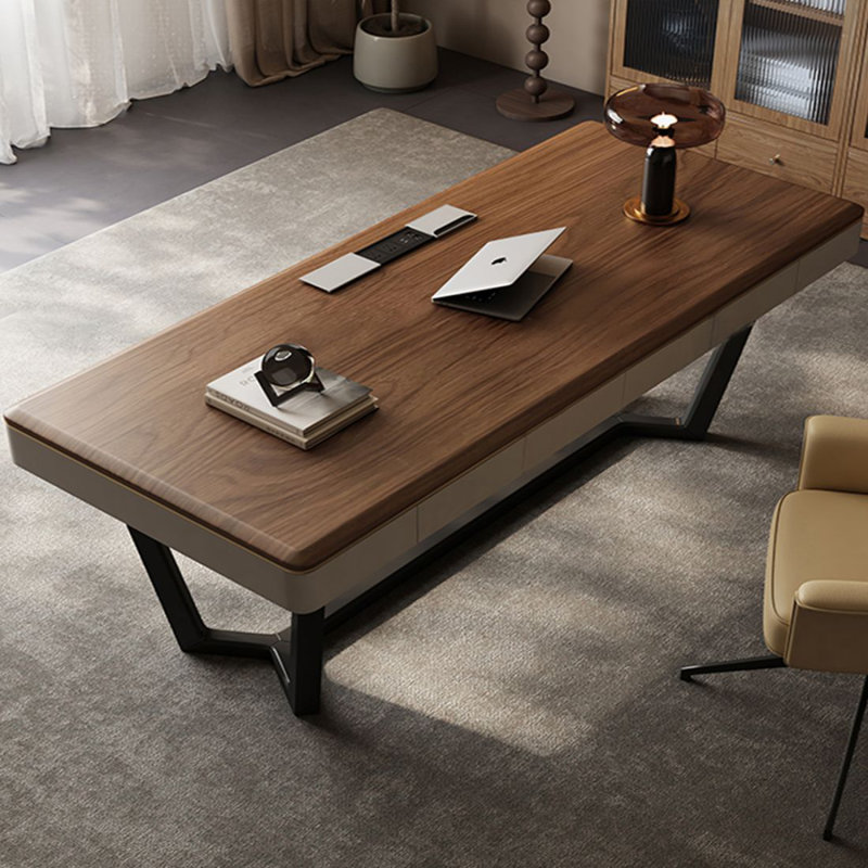 Bureau d'écriture avec tiroirs en noyer manufacturé, 29.53"H*78.74"W*27.56"D