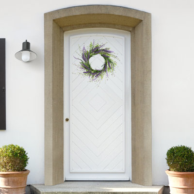 Couronne de lavande artificielle 17,7 po pour décoration de porte d'entrée