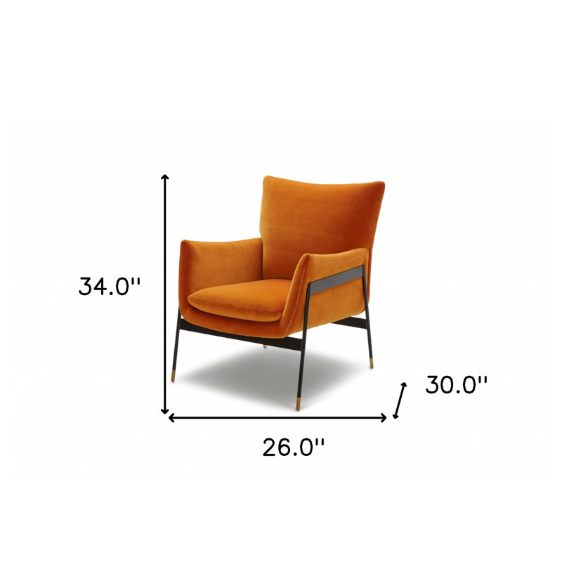  Fauteuil à oreilles orange en velours avec structure noire