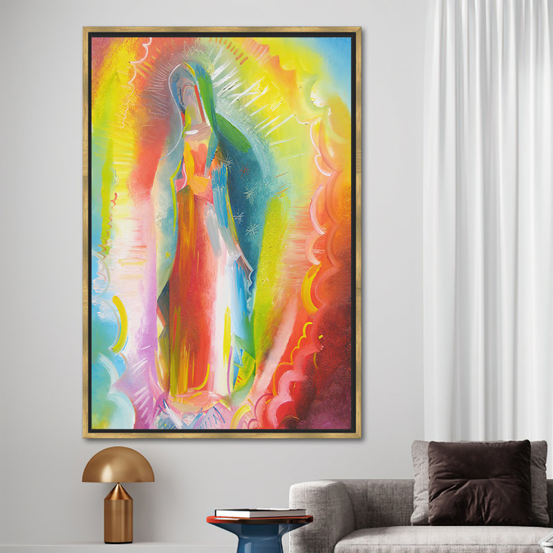 Art moderne moderne sur toile, Notre Dame de Guadalupe, 100" H x 45" W, Reproduction encadrée sans passe-partout, Doré